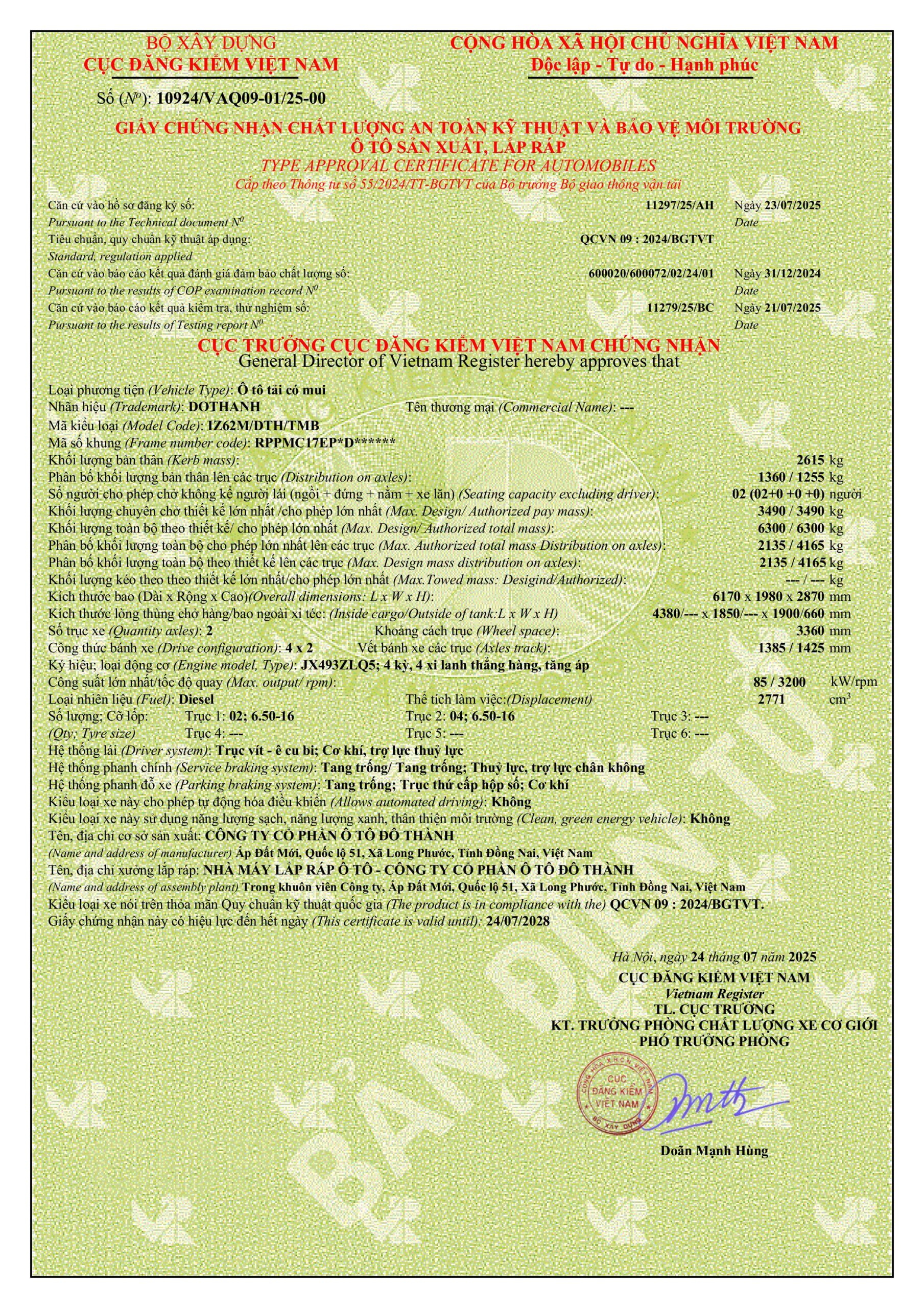 Giấy CNCL IZ62M-TMB